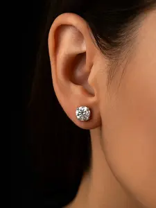 10K White Gold Round CZ Stud Earrings Screw Back 3-7mm for Women's Sparkling Diamond CZ Accents Fashion Jewelry