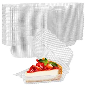 Stock Your Home Cake Slice Container (50 Pack) - 1 Compartment Clear Plastic Trays with Hinged Lid - Single Slice Container for 7”-10” Diameter Cake or Pie, Cheesecake, Tres Leches, Flan, Desserts