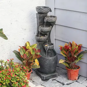 Waterfall Garden Fountain Outdoor 6-Tiered Modern Floor Standing Water Fall Fountains Indoor Cascading Bowl Water Feature with LED Lights Natural Stones for Living Room Office Home Decor