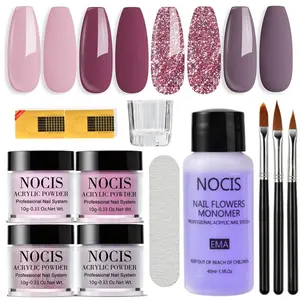 NOCIS Acrylic Nail Kit Clear, Burgundy Red, Pink，Glitter Acrylic Powder ，Acrylic Liquid Set with Brush All Season, Nail Forms, and Tools for Beginners Art DIY Salon Gift