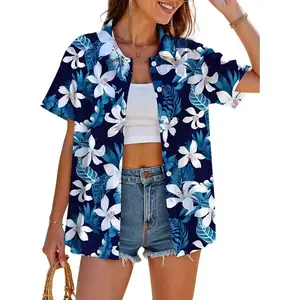 Women Hawaiian Shirt Soft Cool Summer Hawaii Shirts Floral Tropic Print V Neck T-Shirt