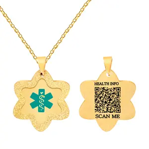 Uloveido Dynamic QR Code Medical Alert Necklace for Women, Stainless Steel Star Medical ID Pendant with Caduceus Symbol, Editable Emergency Health Information Jewelry for Mom Grandma