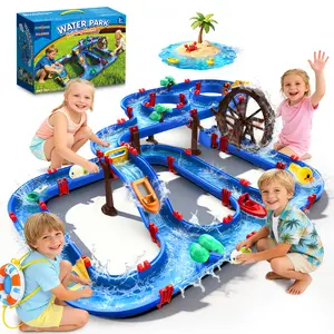 2-Tier Water Table Toys with Watermill for Kids, Upgraded Large 115PCS Water Park Playset, Summer Toys DIY Waterways for Backyard Beach Pool Lawn,Outdoor Toy for 3-5 4-8, Gifts for Boys Girls