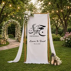 Hajj Mubarak Banner Personalized, Arabic Calligraphy Islamic Decor, Eid Party Wall Hanging, Custom Name Eid Celebration Sign