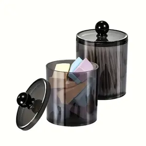 2 Clear Plastic Bathroom Vanity Countertop Storage Bottles & Canister with Lids, Ideal for Organizing Balls, Cotton Swabs, Cosmetics & Hair Accessories, Organiser, Home Storage