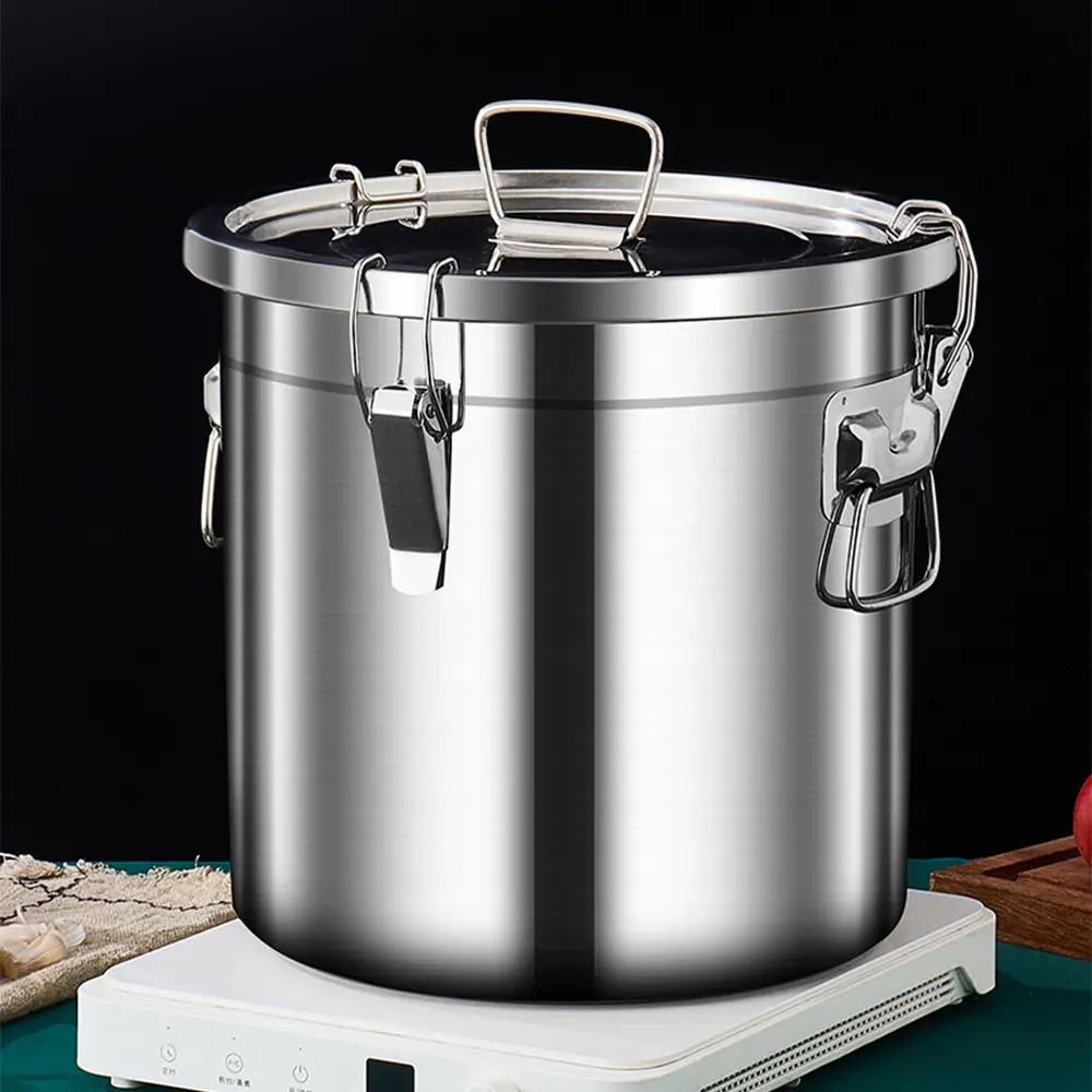 Stainless Steel Food Storage Container with Lid, Moisture-Proof, Ideal for Rice, Grains, Sugar, Flour, Pet Food, Kitchen Use