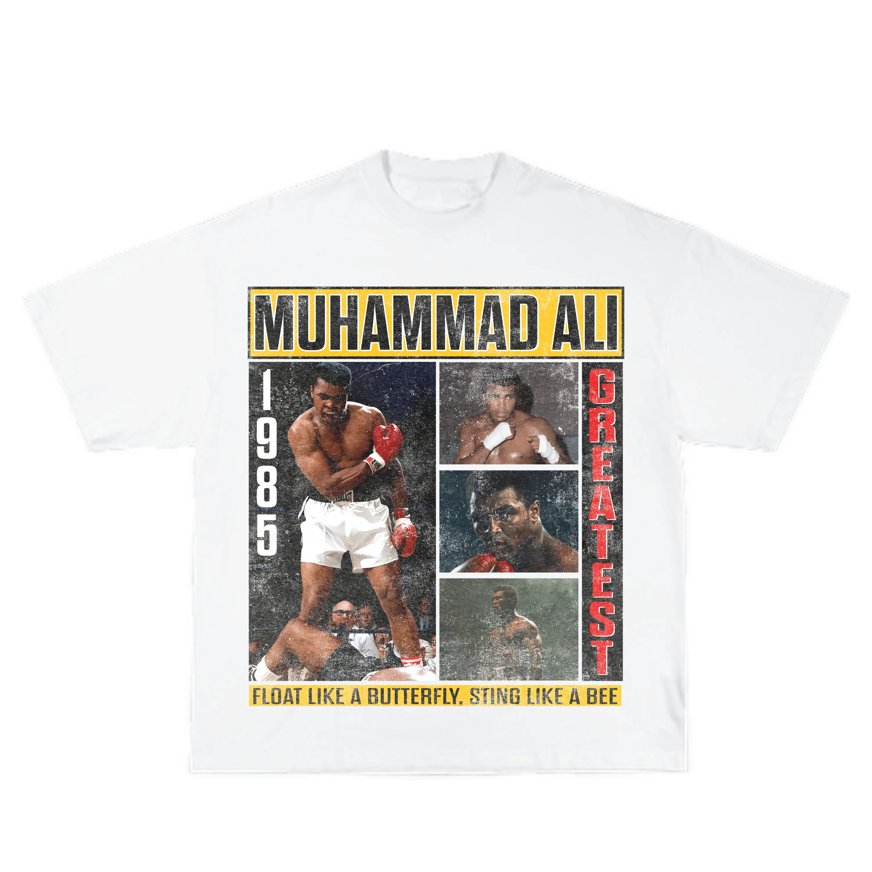 Float Like a Butterfly, Sting Like a Bee Inspired Vintage Graphic T-shirt Heavy Cotton Tee Basketball 90 s Styled Shirt Hiphop Vibes Y2K Aesthetic Throwback Classic Big Face Celebrity Tee