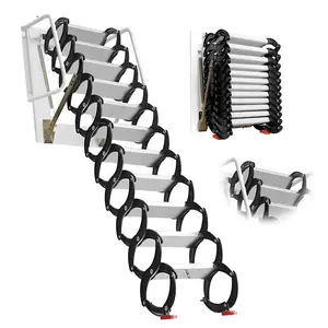 Attic Ladder Pull Down System, 10.85Ft Wall Mounted Folding Pull Down Attic Stairs, 900 LBS Load Capacity, 12 Steps Al-Mg Alloy Retractable Attic Stairs for Attics, Basements, Warehouse
