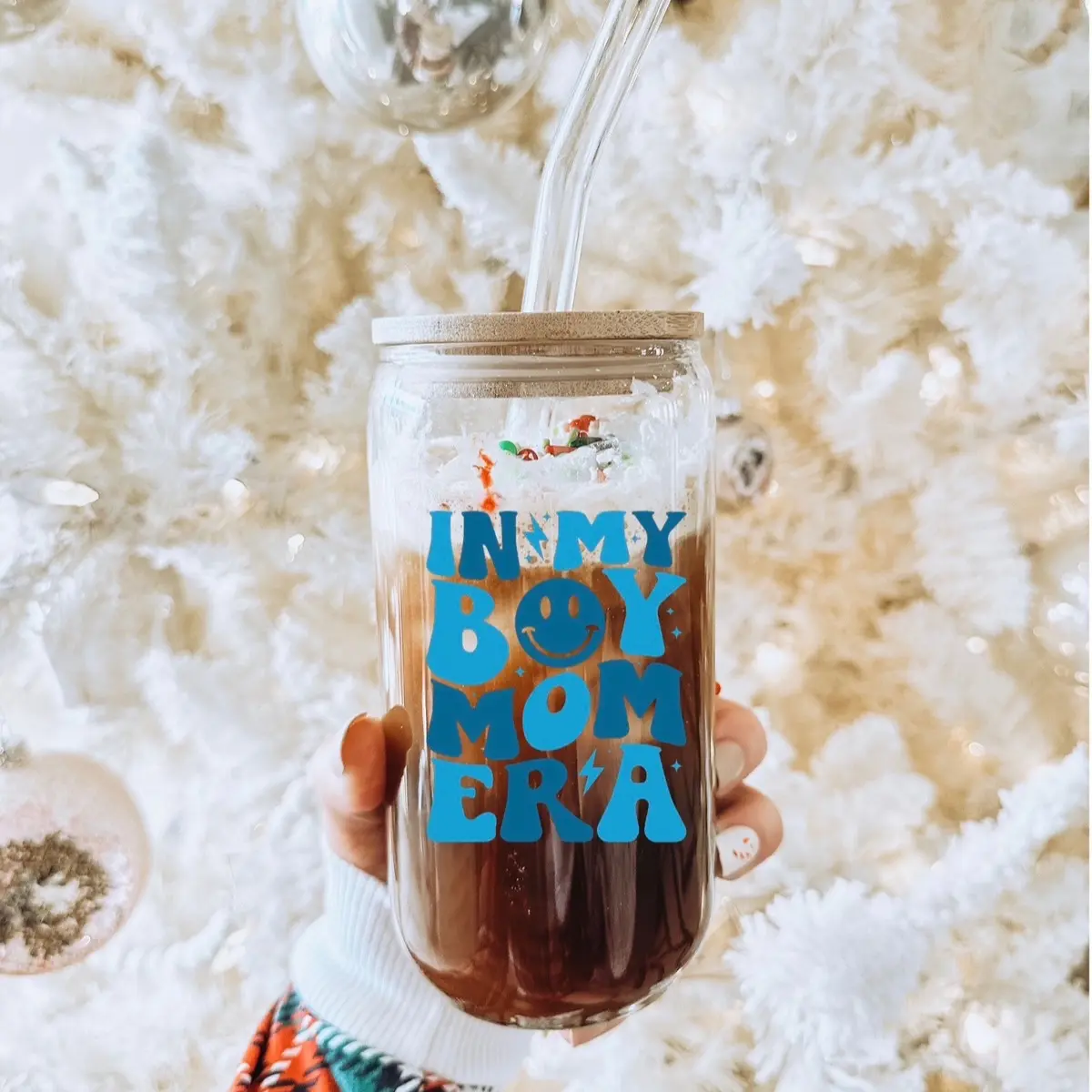In my boy mom era glass cup with bamboo lid Coffee Drinkware Tumblers Mug bamboo lid coffee glass bambooglass cups cute halloween glass cup straw beer glass christmas tumbler christmas glass iced friend gift coffee cup glass tumbler drinking glass funny c