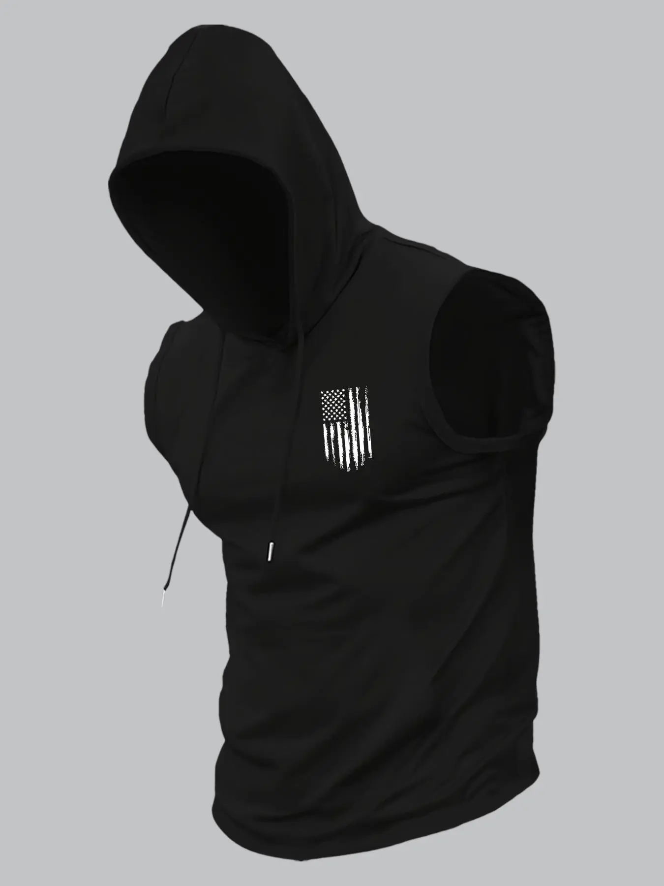 Men's Regular Fit American Flag Print Hooded Tank Top, Casual Streetwear Sleeveless Hoodie Vest for Daily Wear, Men's Top for All Seasons, Sweatshirts, Menswear, Casual Pullover Hoodie, Athletic Hoodie, Casual Fashion Wear, American Street Style