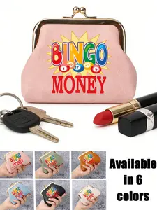 Bingo Money Kiss Lock Coin Purse, Women's Short PU Vintage Snap Coin Purse with Metal Kiss Lock, Compact and Portable, Can Be Used as a Hoodie Pocket/Small Crossbody Bag, Candy-Colored Coin Purse, Can Hold Change, Coins, Jewelry, and Headphones,