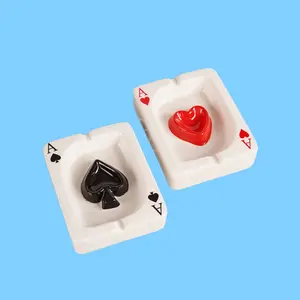 Creative Poker Shape Ceramic Ashtray, Ace of Spades & Hearts Design, Portable Desktop Decor, Modern Style, Suitable for Indoor & Outdoor Use, Home Office Decor & Easter Gift, Collectible Room Decor