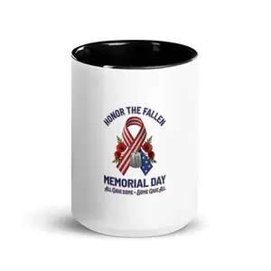 Memoria Day Ceramic Mug With Color Inside, 11oz/15oz Drinkware, Lead & BPA-Free Tea Tumbler, Dishwasher Safe, Washable Reusable Coffee Cup with Colorful Rim Handle reusable gift