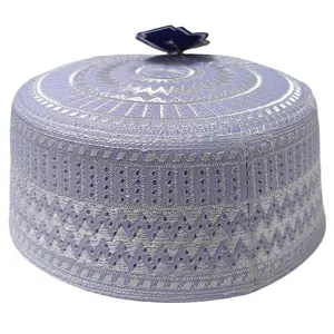 Embroidered Men’s Prayer Hat, Saudi Arabian Islamic Style, Round Skull Cap, Headwear
