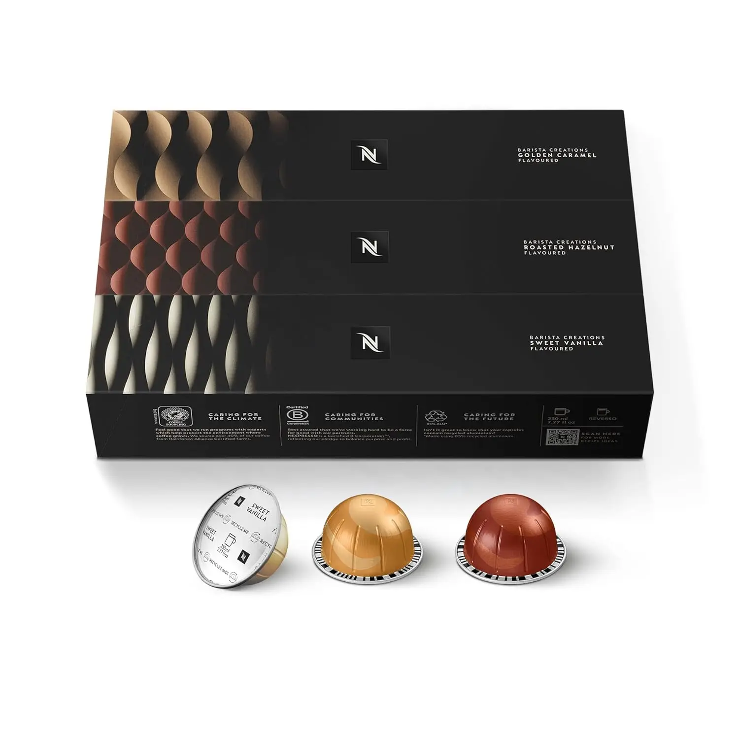 NESPRESSO Vertuo Coffee Capsules - Barista Flavored Medium Roast Specialty Coffee Blends, Sweet Vanilla, B Corporation Certified, Sustainability Focused, 30 Count Pods Brews 7.8oz, Coffee Blend, Flavored Coffees