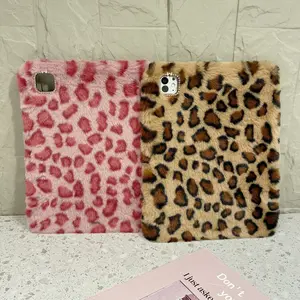 Plush Leopard Print Tablet Case with Pen Slot, Compatible with iPad 10th/11th, iPad Pro 11/12.9/13 Inch, Lightweight Protective Cover, Tablet Casing