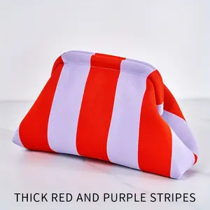 Women'S Striped Knit Clutch Bag - Large Capacity, Foldable Design with Fixed Shoulder Strap, Perfect for Beach, Travel, and Everyday Use, Vacation Accessory | Casual Style | Polyester Lining