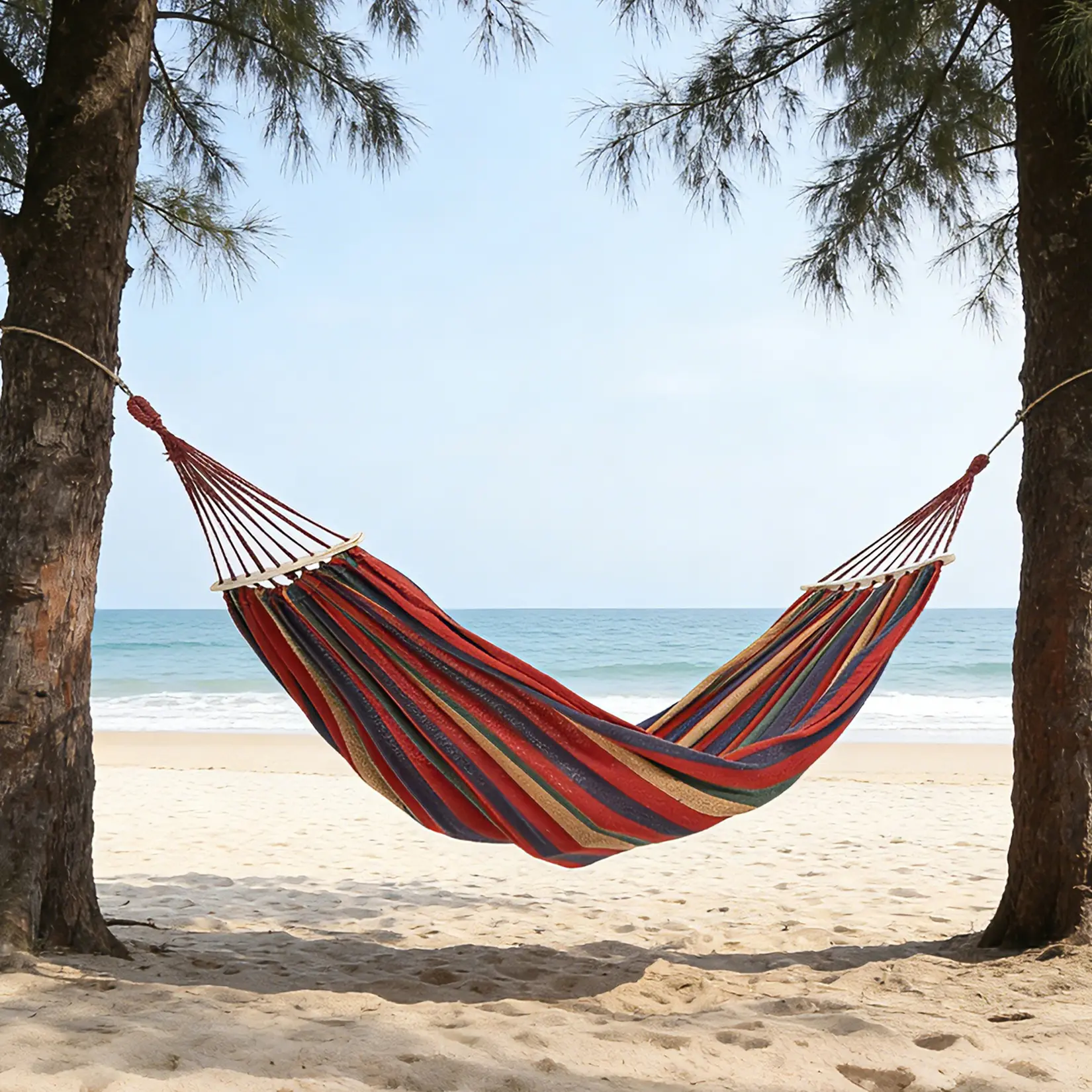 YJ-Portable Double Camping Hammock with Tree Straps & Anti-Roll Balance Beam - 500lbs Capacity - Ideal for Patio, Backyard, or Camping - Blue-Green Bar, 330x150cm