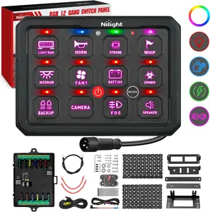 Nilight 12-Gang Switch Panel Circuit Control Relay System - RGB Backlight, Fuse Wiring Harness, Toggle/Momentary/Strobe Flash Modes, Automatic Dimmable, 12V-24V, Compact Box, Pre-Assembled Kit for Car Truck, RGB Lights