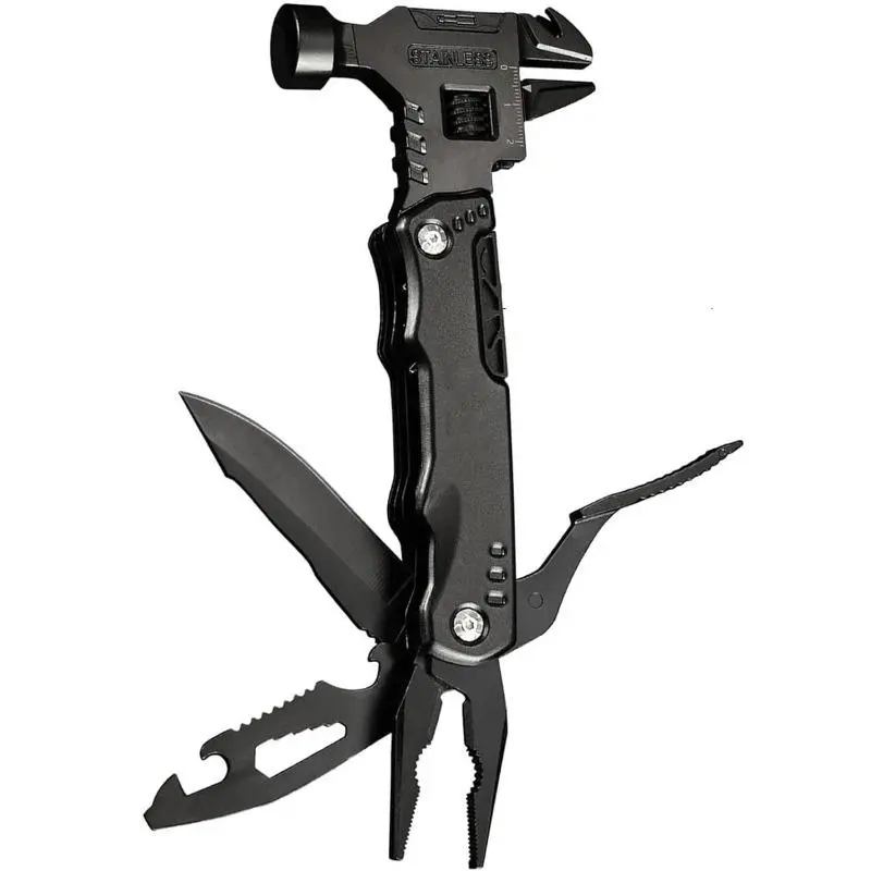 16-in-1 Compact Rust-Resistant Stainless Steel Multitool - Foldable Handle Emergency Tool with Laser Scale, Screwdriver, Pliers, Bottle Opener, Blades, Adjustable Wrench, Hammer, Survival Supplies, Precision Camping Tool, Gift For Dad