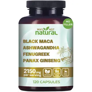 4-in-1 Organic Black Maca Root, Ashwagandha,Fenugreek, Panax Ginseng Supplement for Menand Women in Capsules by Why Not NaturalHealthcare Edible Dietary Fitness