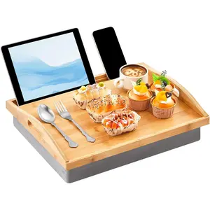 1 Pcs Bamboo Lap Tray with Detachable Pillow Wood Bed Food Trays with Cushion 16.9 x 13 Inch for Adults Elderly Eating Breakfast Dinner in Recliner (Wood Color)