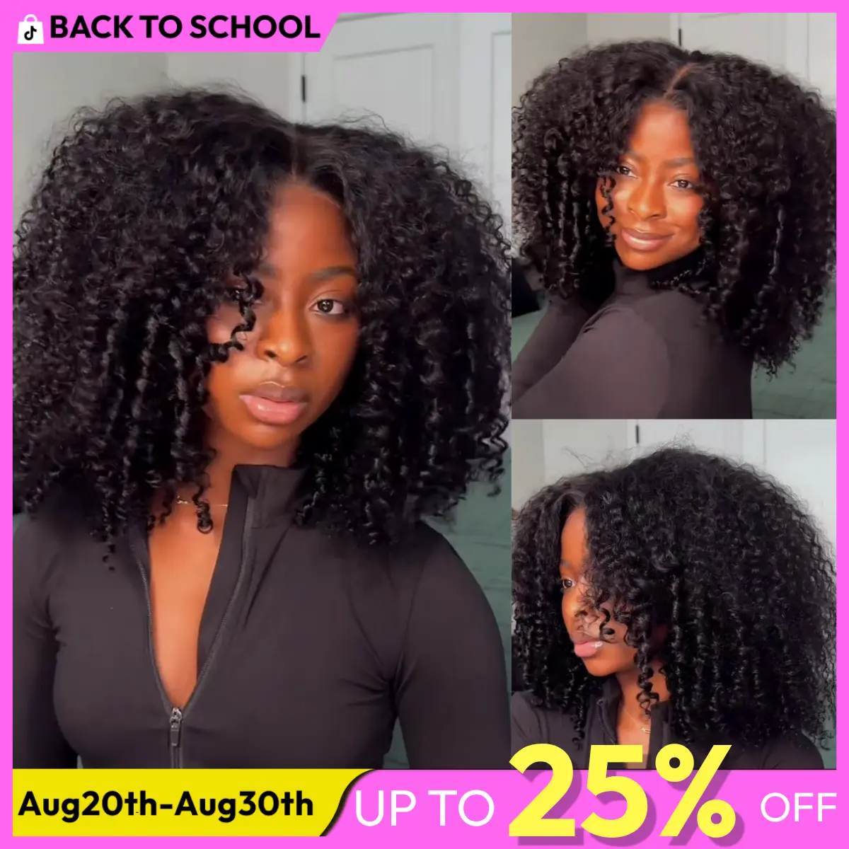 UNice 250% Density Afro Kinky Curly Wig with Layer Coil Ends Pre Bleached Glueless 7x5 HD Lace Closure Human Hair Wigs with Drawstring Pre Plucked Natural Hairline Beginners Friendly summer wig #SoHoChic #TikTokShopBackToSchool