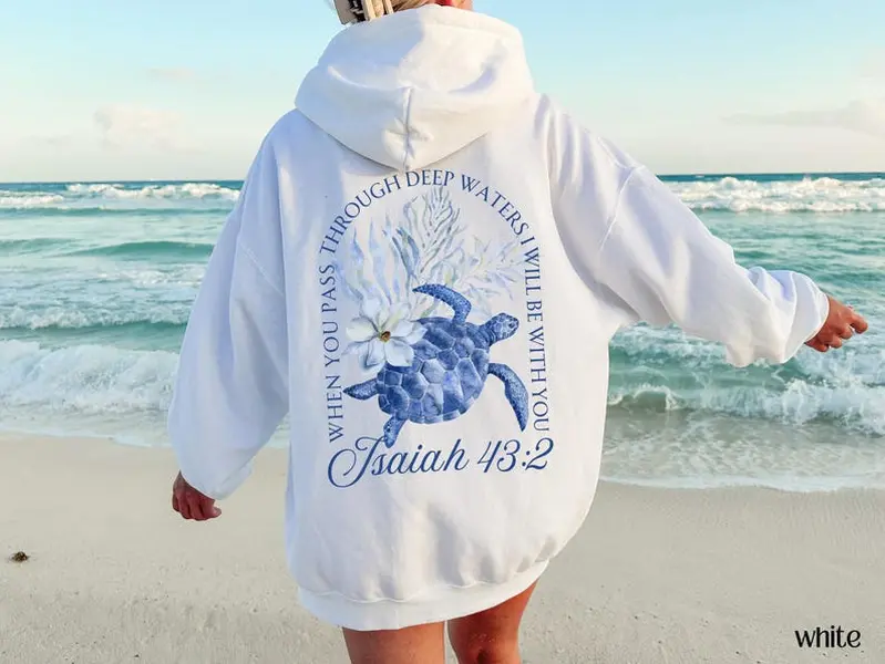 (Sale Off Up To 50%) Coastal Christian Sea Turtle Sweatshirt, Trendy Ocean Life Beach Hoodie, Bible Verse Shirt, Faith Apparel, Back To School Gift Teen Girl, Full Color, For Men, For Women, Casual, Classic Fashion, Tee Print