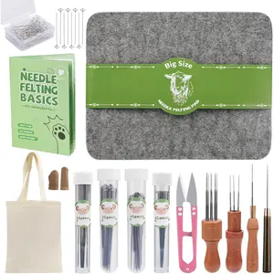 Needles Felting Tools, 8"x10" Felting Pad, Large Needle Felting Mat, 90 Pcs Felting Needles, Felting Supplies with Wood Handles & Wool Needles for DIY Crafts