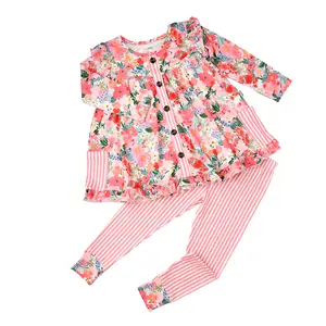 Eliana PEPLUM SET for Little Cuties Soft & Comfy Easter Floral Outfit with Super Stretchy Polyester Spandex Blend 3-6m to 6/7