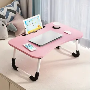 Small Folding Table, Portable Laptop Desk Study Bed Desk, with Cup Holder and Tablet Slot, Suitable for Work, Students Learn to Read and Write, Suitable for Bed/Sofa/Picnic/Floor