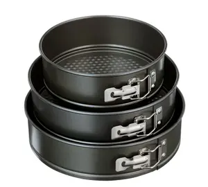 3-Piece Set of 6 8 10-Inch Round Nonstick Carbon Steel Springform Cake Pans Gray for Baking Cakes Cheesecakes & Desserts Easy Cleanup