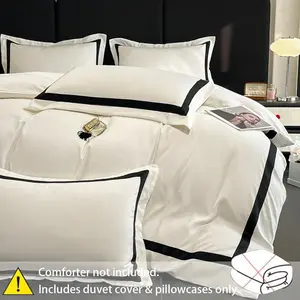 3Pcs hotel minimalist black, white and grey patchwork bedding set includes 1 duvet cover and 2 pillowcases, no duvet inserts or pillow inserts, soft material, all-season available and machine washable.