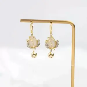 LisiZen Tulip Hoop Earrings 14K Gold Plated Sparkling Zircon Floral Design Chic Minimalist Earrings for Women Fashionable Jewelry Gift DZEH1333