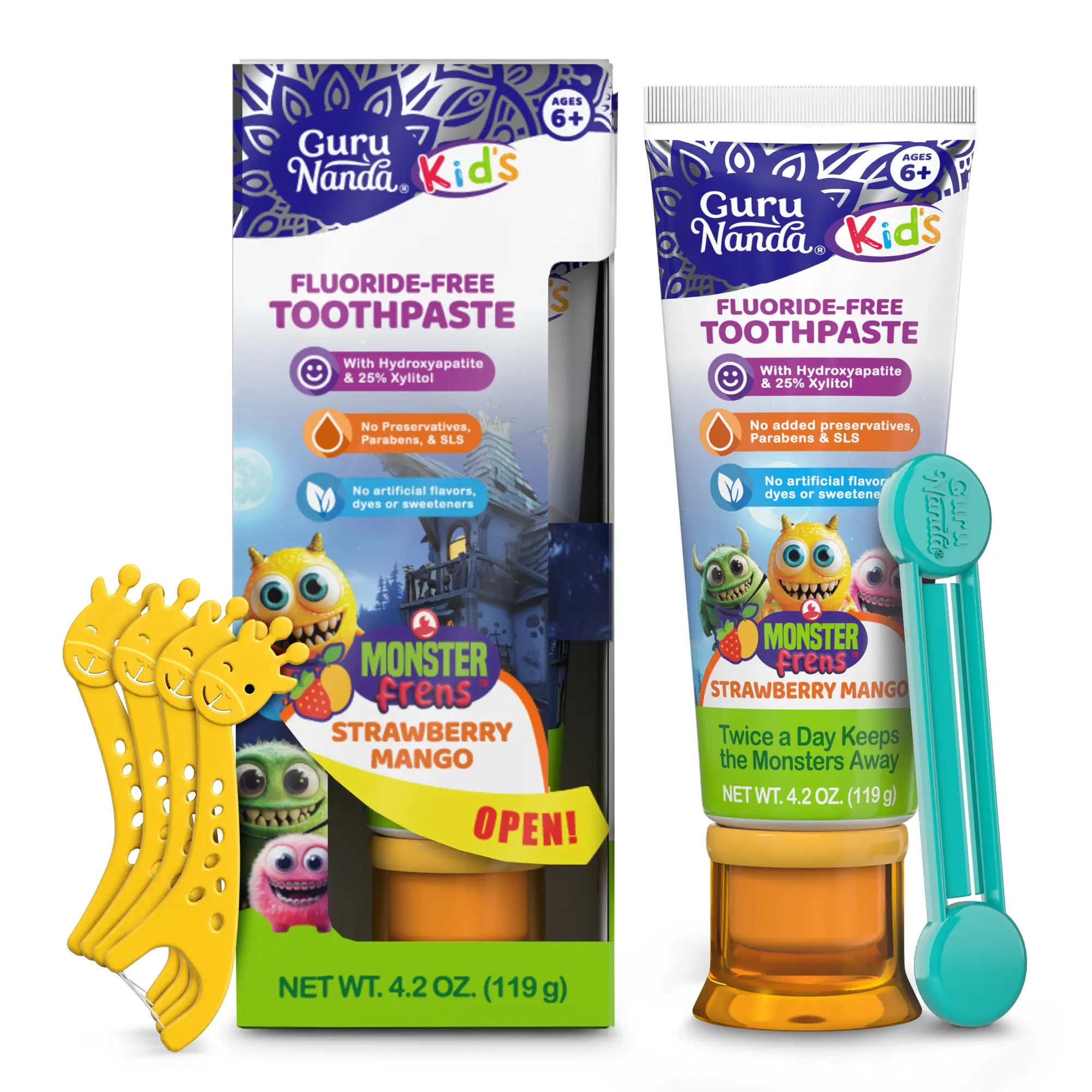 GuruNanda Kids Hydroxyapatite Toothpaste | 25% Xylitol | Fluoride-Free | Strawberry Mango Flavor | Safe to Swallow | 4.2 oz