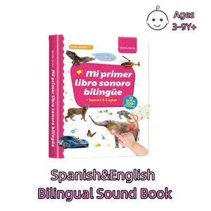 Spanish-English Bilingual Sound Book Toy for Toddlers, Interactive Piano Keyboard, 300+ Words, 13 Topics, Songs & Animal Sounds, Ages 1-6，3-9，Valentine Gifts for Kids Musical Light Up Sensory