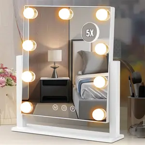 Lighted Vanity Mirror, Hollywood Illuminated Vanity Mirror with 3 Color Lighting Modes and 9 Dimmable Bulbs, Detachable 5x Magnification, Smart Touch Controls, 360 Degree Swivel, White