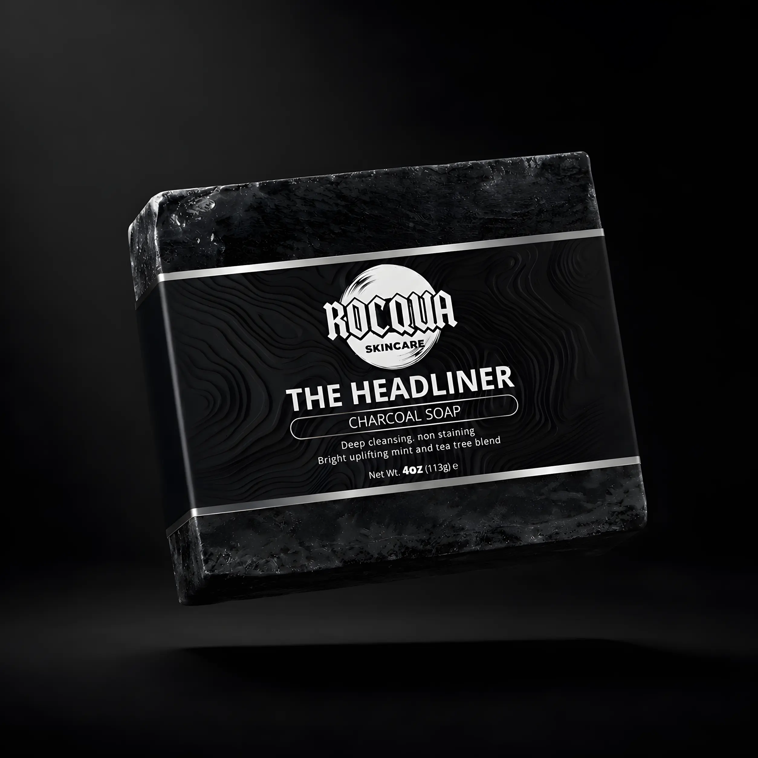 Activated Charcoal Soap "The Headliner" Rocqua Bath & Body Cleanser for Daily Shower Use