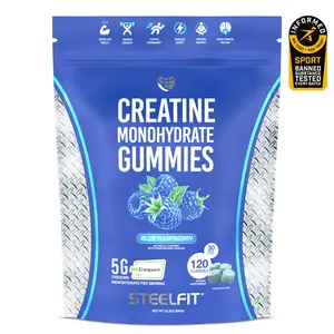 SteelFit Creapure Creatine Monohydrate Gummies for Men & Women, Gym Workout Fitness Nutritional Supplements for Muscle Gain, Brain Health & Strength Building, Dietary Supplement, 120 Gummies, Made in USA