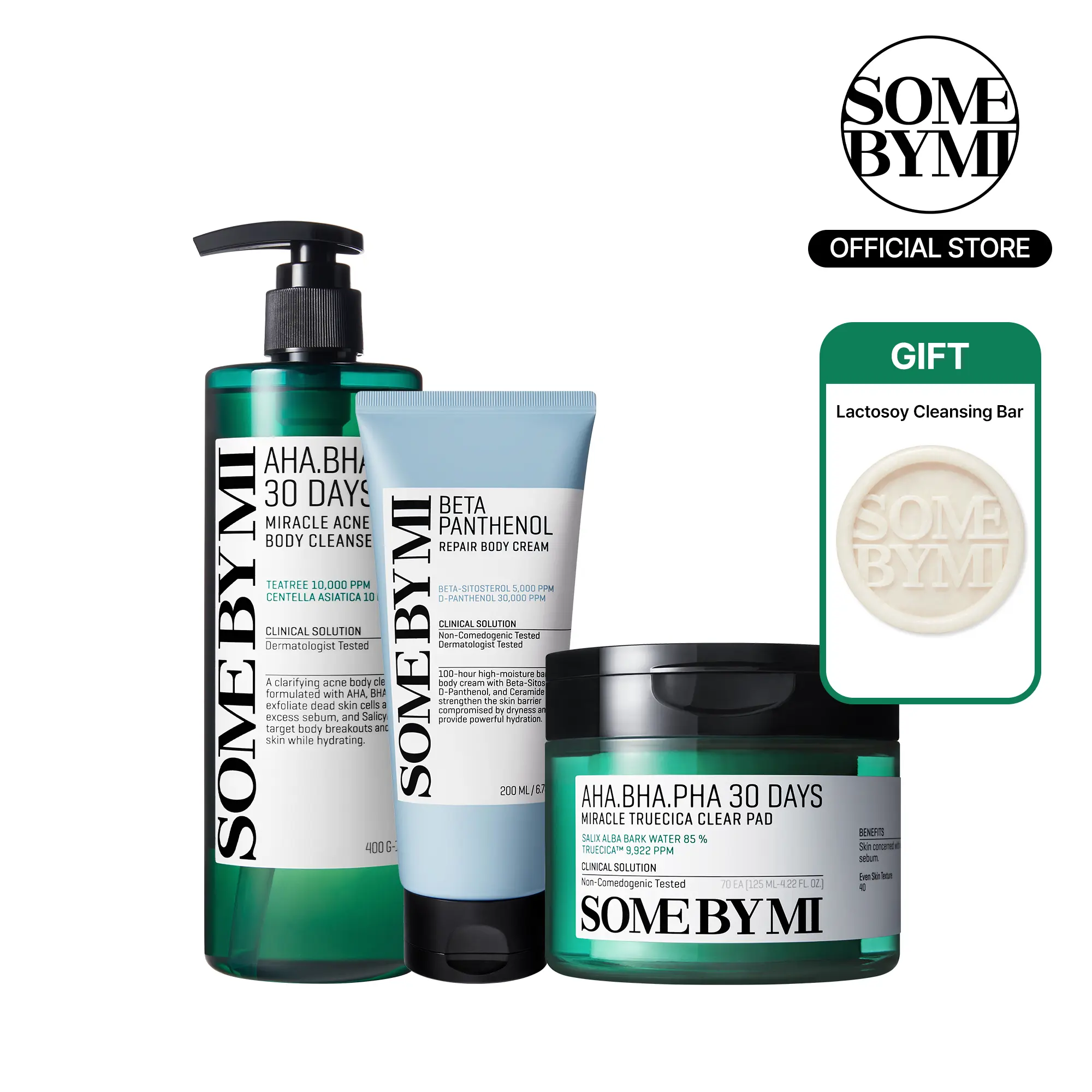 Miracle Body Exfoliation & Soothing Set – Korean Skin Care – Body Wash & Pad & Cream Routine to Treat Back Acne, Body Odor Control & Repair Barrier