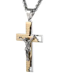 HZMAN Men's Stainless Steel Cross Crucifix Bible Prayer Pendant Necklace 22+2" Chain