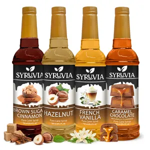 Syruvia Barista Choice Variety Pack – Brown Sugar Cinnamon, Hazelnut, French Vanilla & Caramel Chocolate Flavored Syrup – Great for Desserts, Coffee & More – 25.4 Fl oz Bottles (4 Pack)