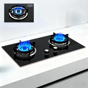 Natural Gas Stove 2-Burner Black Modern Countertop/Embedded Electronic Pulse Ignition 2 Grade Energy Efficiency with Flameout Anti-Backfire Protection for Home Kitchen Homestay Quick Boil