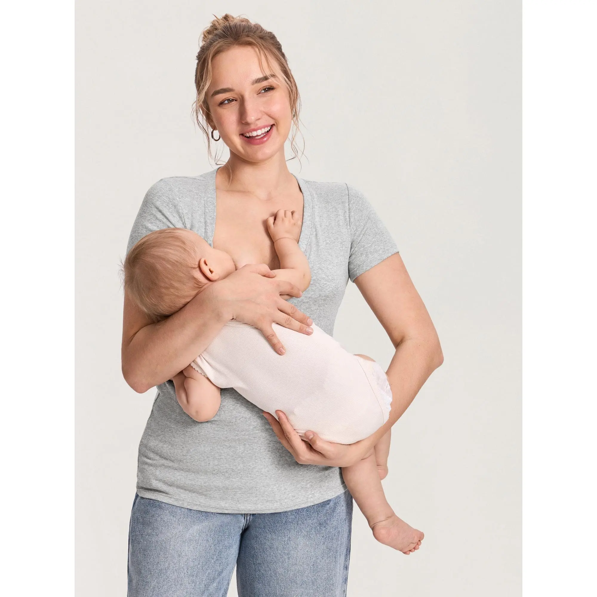 MOMANDA Cotton Ribbed Henley Maternity Shirts Short Sleeve Nursing & Pregancy Tops Summer Casual T-shirts