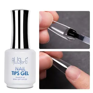 AWStorG 15ML Nail Tips Gel , 3-In-1 Transparent Gel for False Nail Tips,Base Coat, Stick diamond, Long Lasting Easy Peel Off Nail Art Glue，UV/LED Lamp Cure