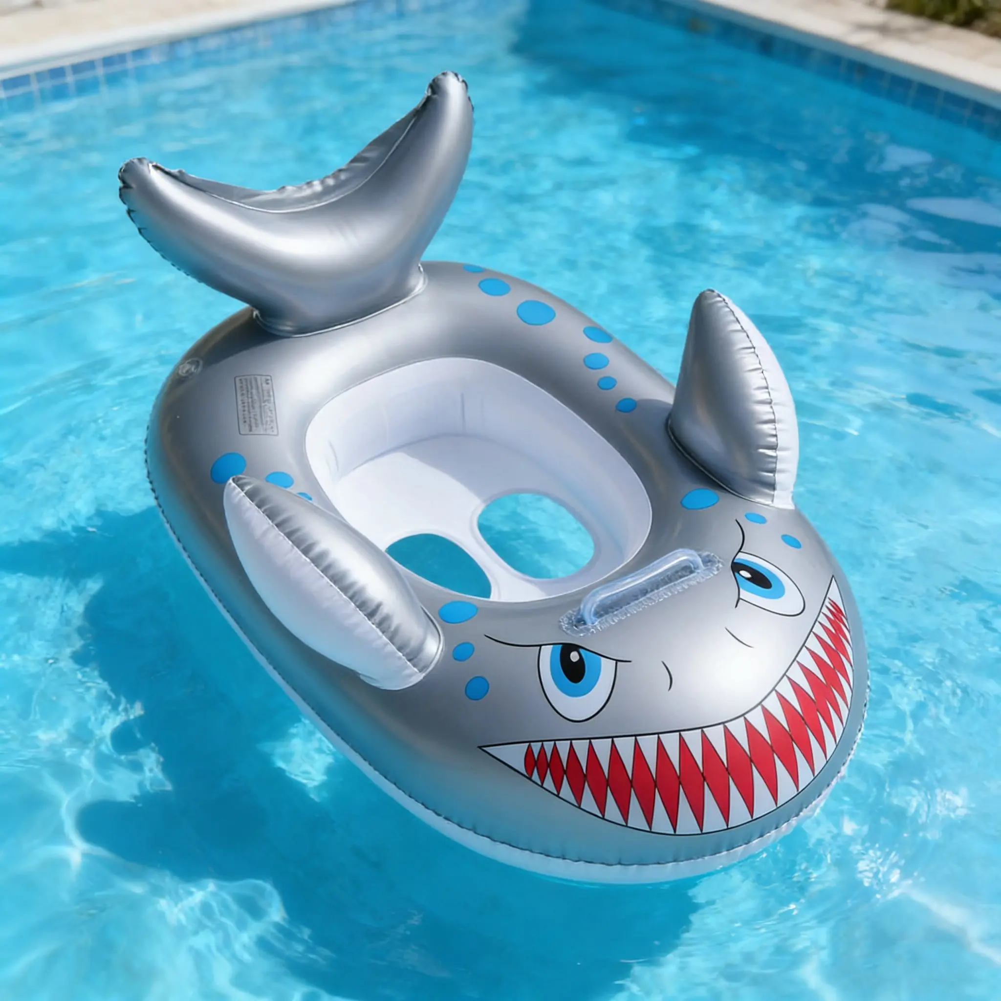 1pc Summer Swimming Shark Buoyancy Aid, Inflatable Kids Seat Ring with Handles, Pool Float Chairs, Pool Floaties, Water Float, Random Handle Color, No Pump Included, Self-Inflate Required