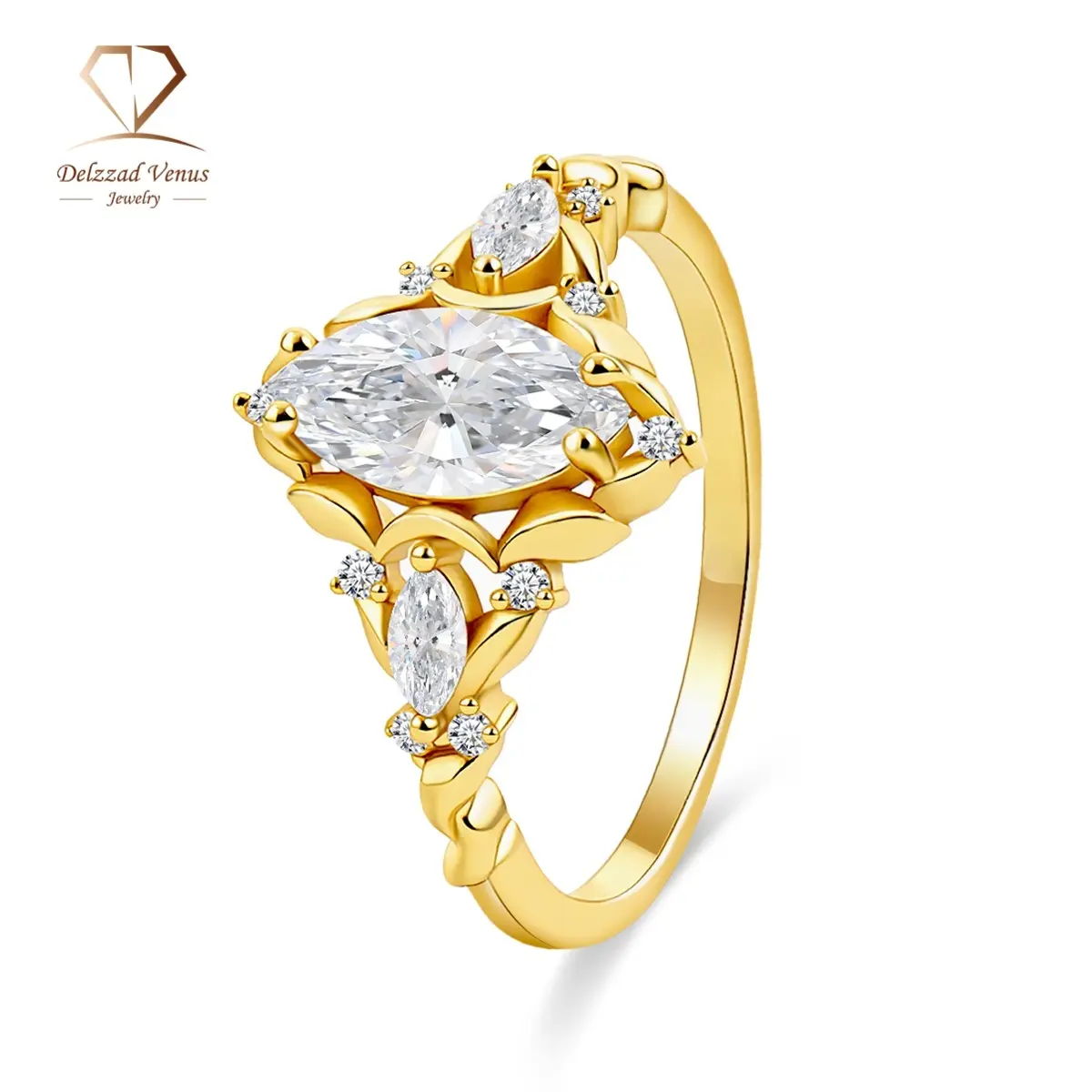 DELZZAD Vintage Moissanite Engagement Ring, 1.28ct Marquise Cut S925 Sterling Silver Elegant Bridal Ring for Women, Wedding Anniversary Gift, Elegant Engagement Ring
