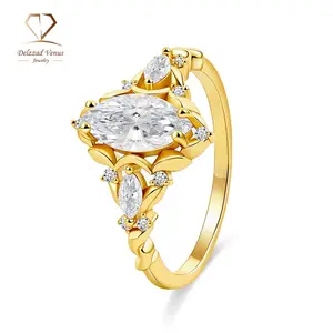 Delzzad Vintage Marquise Cut Engagement Ring Synthetic Moissanite Ring Jewelry S925 Perfect Birthday Engagement Wedding Anniversary Christmas Gift