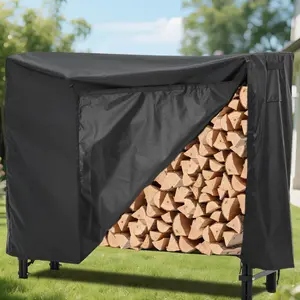 4FT Heavy Duty Steel Firewood Rack with Waterproof Cover, Ventilated Indoor/Outdoor Log Holder for Patio & Fireplace, Easy Assembly Storage Solution