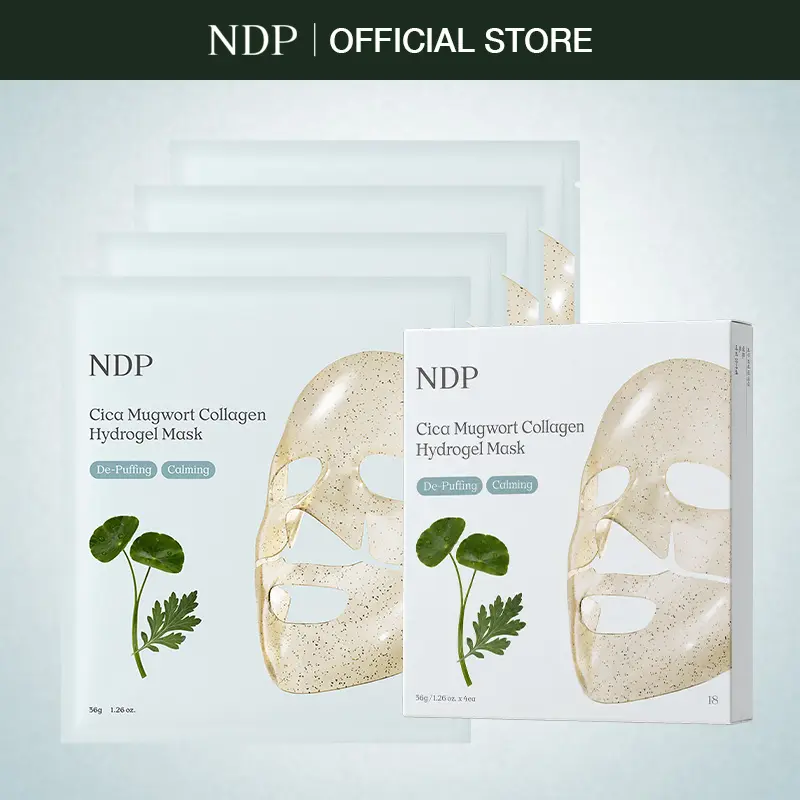 [NATURAL DERMA PROJECT OFFICIAL] Cica Mugwort Collagen Hydrogel Mask (4 Sheets) - Korean Vegan Collagen, Aloe, Eucalyptus, Sensitive Skin, Lightweight, Hydrating, Dewy Glow, Moisturize, Pore Care, Firming, Skin Repair, Smoother Texture